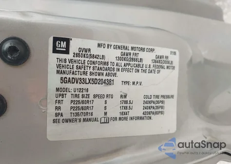 2005 Buick Terraza Cxl z USA, uszkodzony, nr VIN 5GADV33LX5D204381